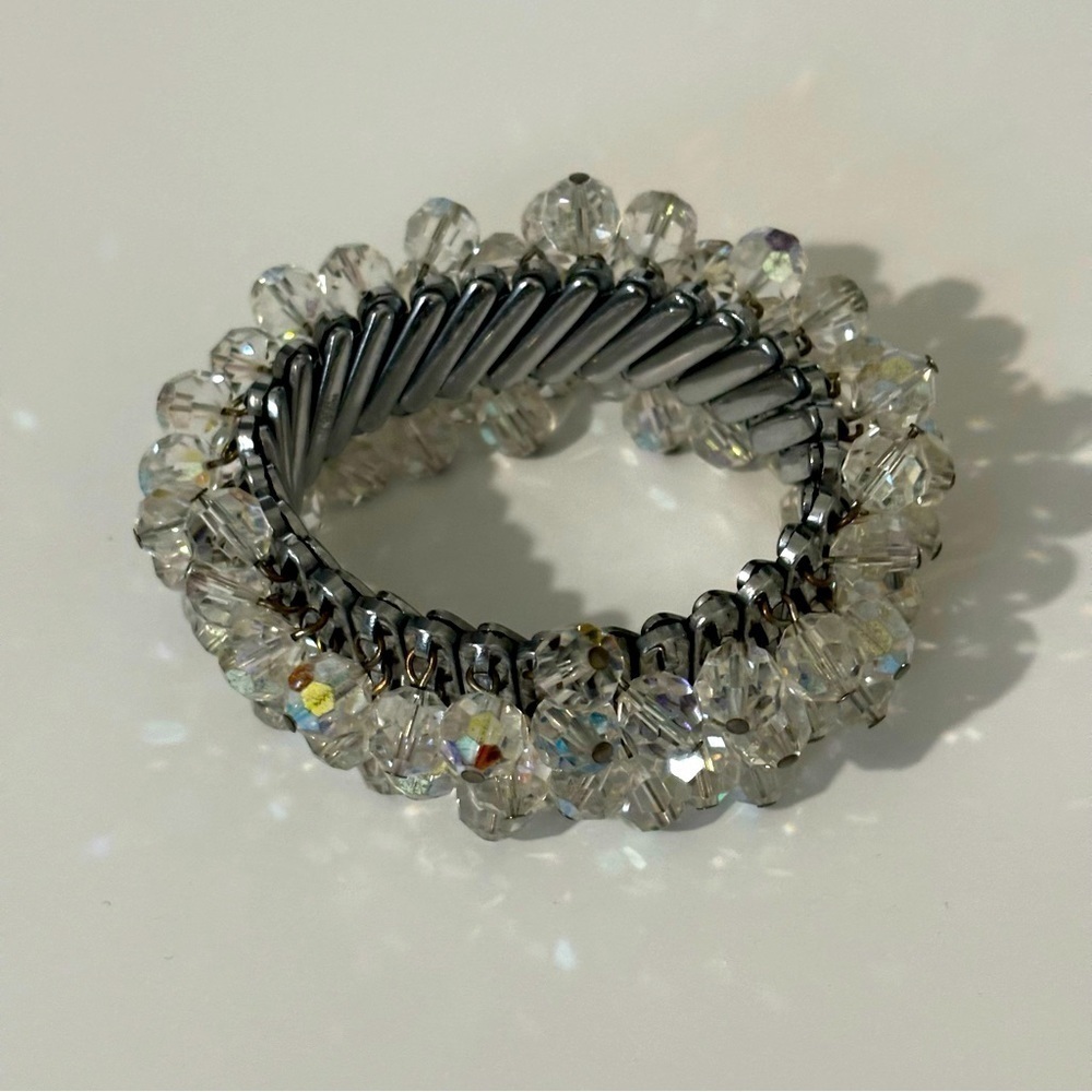 Vintage Japan rhinestone crystal ab expandable bracelet